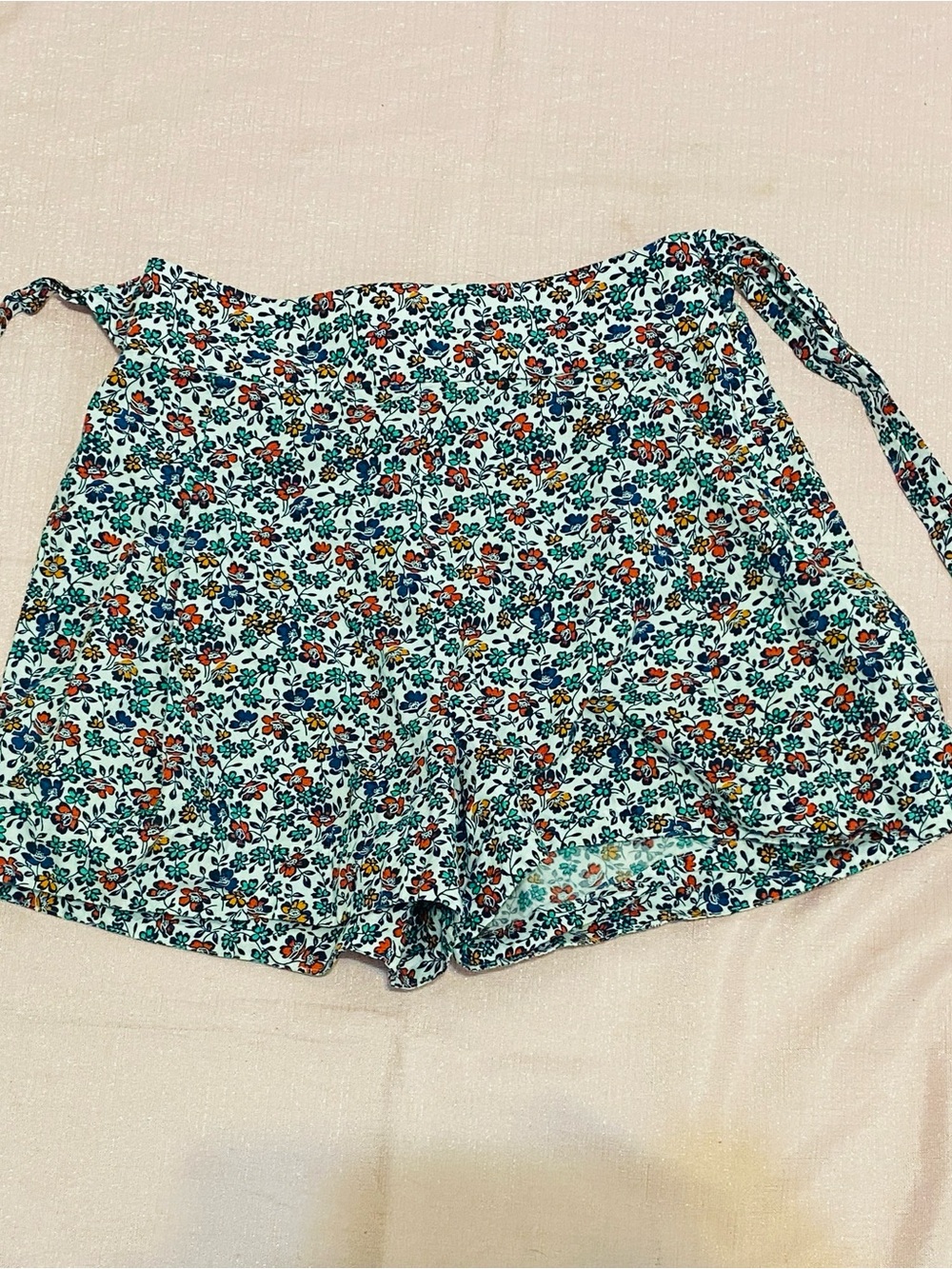 J. Crew Floral Tie-Waist High-Rise Shorts in White with Multicolor Print